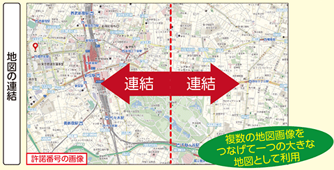 地図の連結：複数の地図画像をつなげて一つの大きな地図として利用
