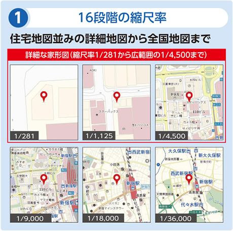 ① 16段階の伸縮率